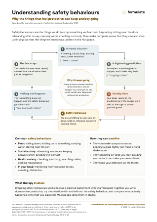 Preview of the one-page safety behaviours handout: a six-step cycle diagram with notes underneath.